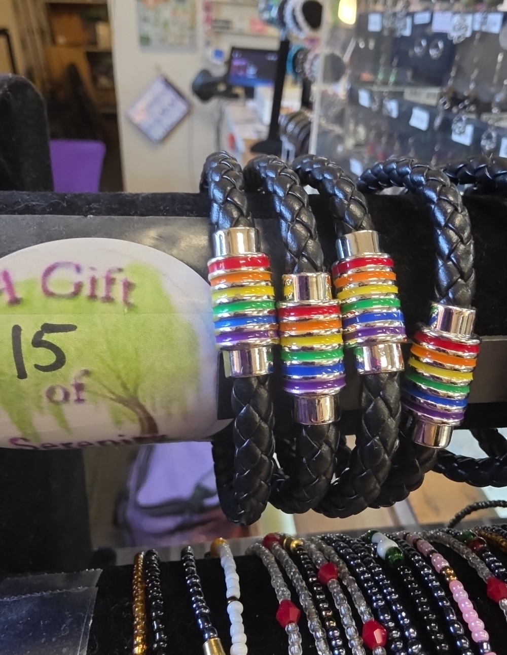 PRIDE Rainbow Bead Black Braided Bracelet